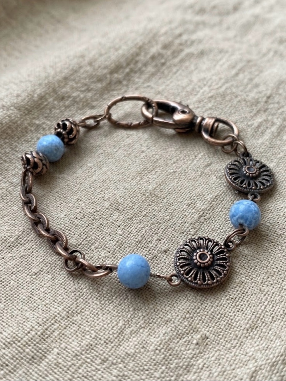 Larimar Rustic Copper-Tone Floral Link Bracelet